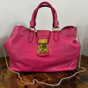 Miu Miu Madras Convertible Lock Tote 2-Way Hot Pink Leather